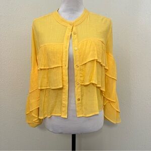 LOVE 83 Women’s Ruffled Tiered Yellow Medium Long Sleeve Button Up Blouse NWOT
